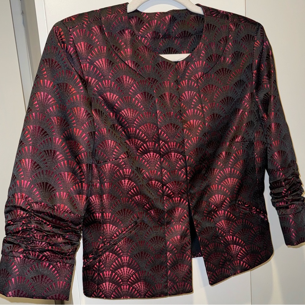 Anthracite Metallic Fan Print Evening Jacket